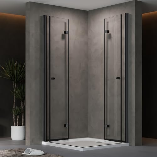 AQUENITH Duschkabine Eckeinstieg Schwarz 80x100cm Doppel Duschtür Falttür Duschwand Duschabtrennung Faltbar Eckdusche mit 6mm ESG Sicherheitsglas,Höhe 185cm AQUENITH Duschkabine Eckeinstieg Schwarz 80x100cm Doppel Duschtür Falttür Duschwand Duschabtrennung Faltbar Eckdusche mit 6mm ESG Sicherheitsglas,Höhe 185cm von AQUENITH