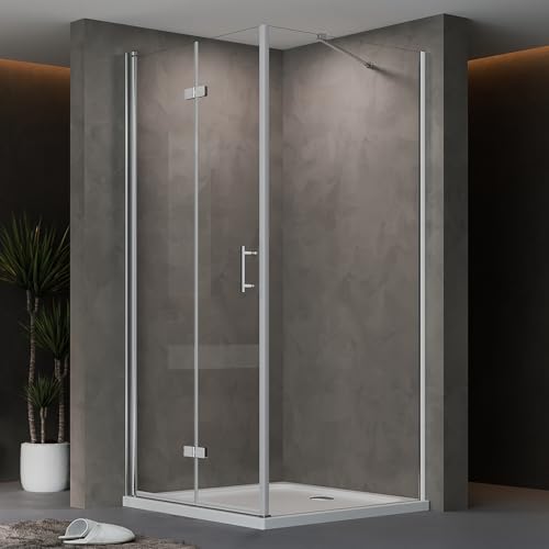AQUENITH Duschkabine Eckeinstieg mit Seitenwand 90x90x195cm Duschtür Eckdusche Einzelfalttür Duschwand mit Festem Seitenteil,Duschabtrennung Falttür aus 6mm ESG Nano Sicherheitsglas von AQUENITH