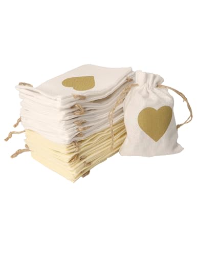 AQUILORA 30 Stück Stoffsackerl Klein 10x14cm Jutesäckchen Herz Kleine Säckchen zum Befüllen mit Kordelzug Geschenksäckchen Wiederverwendbarer für Geburtstag Hochzeit Kinderparty Weihnachten,2 Farben von AQUILORA