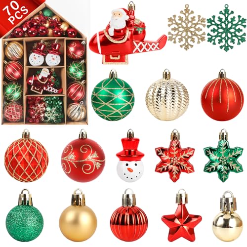 AQXONG 70 Pcs Christbaumkugeln, Exquisites Bastelset für Weihnachtsbaumschmuck, Weihnachtskugel mit Baumkronendekoration, Geeignet für Hochzeiten, Weihnachten, Karneval, Geburtstagsfeiern von AQXONG