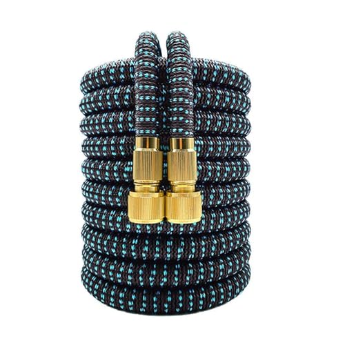 AQXYQAZZ Erweiterbarer Doppelmetallanschluss Hochdruck-Gartenschlauchaufroller Magische Wasserleitungen for die Autowaschanlage Gartenbewässerung auf dem Bauernhof(Black blue,1/2''_100FT-30M EXTENDED) von AQXYQAZZ
