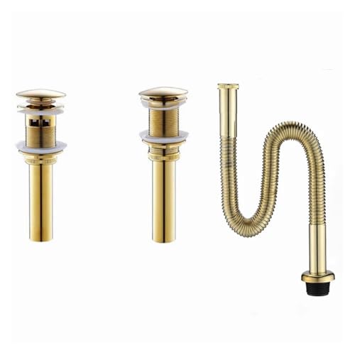 AQXYQAZZ Waschbecken aus massivem Messing, glänzend, goldfarben, Pop-Up-Ablaufgarnitur mit Gold-Finish, Badezimmerteile mit und ohne Überlaufhahn(Without hole) von AQXYQAZZ