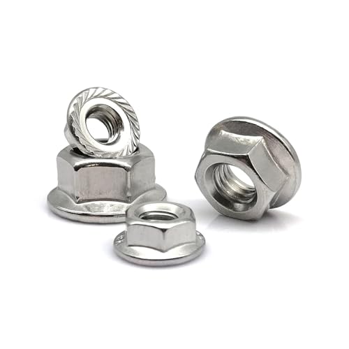 AQXYWQLL Linksgewinde M4 M5 M6 M8 M10 M12 DIN6923 304 A2 Edelstahl Rückwärtsdrehende Sechskant-Sechskant-Gezähnte Sperr-Spinlock-Flanschmutter(10pcs M4) von AQXYWQLL