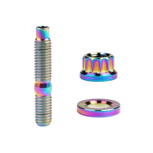 AQXYWQLP Titan-Schraube, M8 x 45/M8 x 55/M8 x 65, Legierung, Kfz-Auspuffkrümmer, Stehbolzen, Muttern, Unterlegscheiben, Kit-Set(Color:Rainbow,Size:45MM_M8) von AQXYWQLP
