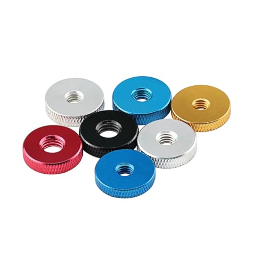 AQXYWQOL 2PCS M3 M4 M5 M6 Farbige Dünne Flache Rändelmutter Aluminium Einstellen Handfest Mutter Durch Loch for DIY/Inspektion Werkzeug(M5xD16x5,Aluminum Color) von AQXYWQOL