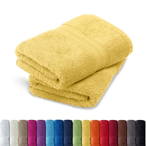 AR Line 2er Pack zum Sparpreis, Frottier Handtuch-Serie - in 8 Größen und 16 Farben 100% Baumwolle 500 g/m², 2er Pack Saunatücher XXL/Saunalaken/Strandtücher (100x200 cm) in Gelb von AR Line