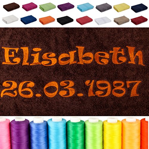 AR Line Besticken Sie Handtuch mit Namen + Datum oder mit Wunschtext Bestickt, Farbe: Weiß, Größe: Duschtuch 70 x 140 cm von AR Line