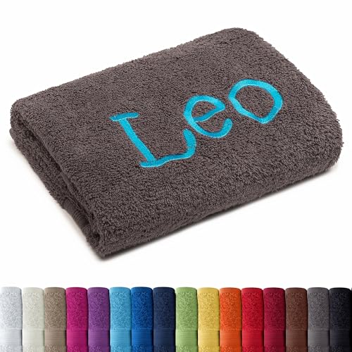 AR Line Besticken Sie Handtuch mit Namen oder mit Wunschtext Bestickt, Duschtuch (70x140cm) in Anthrazit-Grau von AR Line