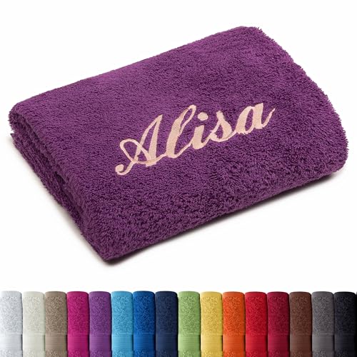 AR Line Besticken Sie Handtuch mit Namen oder mit Wunschtext Bestickt, Duschtuch (70x140cm) in Orchidee von AR Line