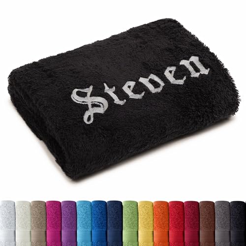 AR Line Besticken Sie Handtuch mit Namen oder mit Wunschtext Bestickt, Handtuch (50x100cm) in Schwarz von AR Line