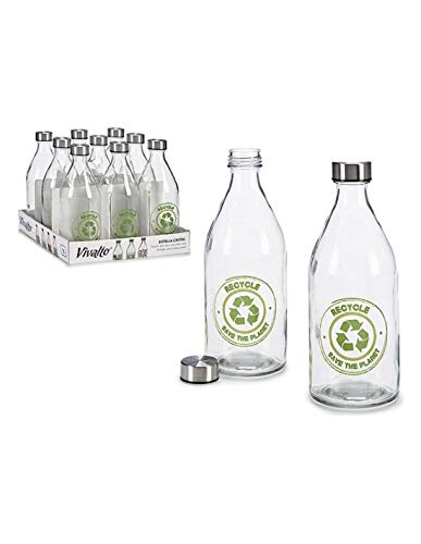 AR 79703 Trinkflasche aus recyceltem Glas, 1 l, Deckel aus Stahl, 25 x 9, Verschiedene U von AR