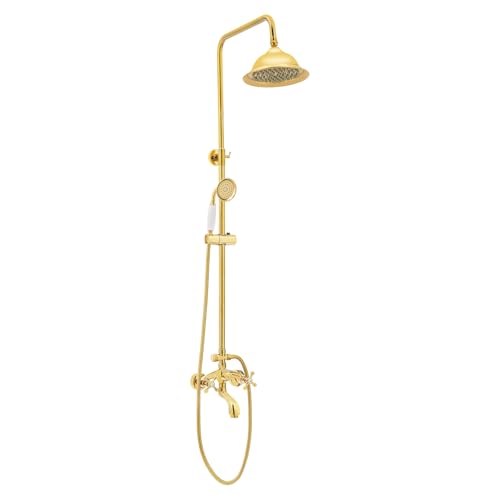 Edelstahl Duschsystem Duschset, Duschgarnitur mit Regendusche, Regendusche Überkopfbrauseset, mit Wassersparender Duschkopf Verstellbarer Duschstange 90-118Cm (Gold) von ARBGO
