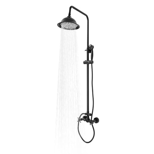 Edelstahl Duschsystem Duschset, Duschgarnitur mit Regendusche, Regendusche Überkopfbrauseset, mit Wassersparender Duschkopf Verstellbarer Duschstange 90-118Cm (Schwarz) von ARBGO