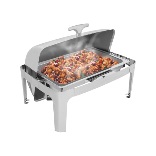 Edelstahl Warmhaltebehälter, 9L Chafing Dish Buffet Set, mit 2 Pfannen in voller Größe, rechteckiger Catering-Wärmespender mit Deckel & Brennstoffhalter, für Hochzeiten Partys Bankette Silber von ARBGO