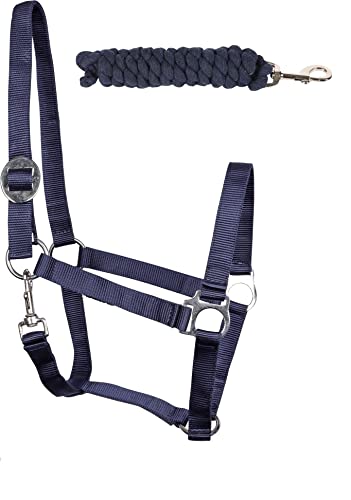 ARBO-INOX Halfter-Set Basic Halfter stufenlos verstellbar mit Führstrick (Pony, Navy) von ARBO-INOX