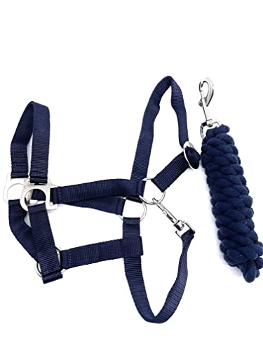 ARBO-INOX Halfter-Set Basic Halfter stufenlos verstellbar mit Führstrick (Shetty, Navy) von ARBO-INOX