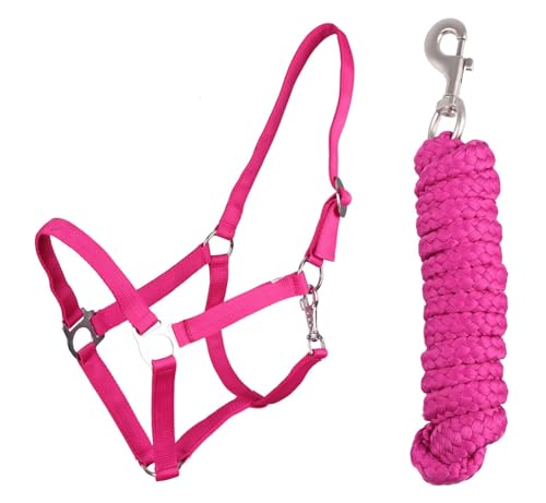 ARBO-INOX Halfter-Set Beginner - Halfter + Führstrick mit Karabinerhaken verstellbar (MINI SHETTY, Fuchsia) von ARBO-INOX