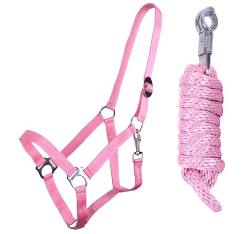 ARBO-INOX Halfter-Set Beginner II Halfter + Führstrick mit Panikhaken verstellbar (Pony, Flamingo Pink) von ARBO-INOX