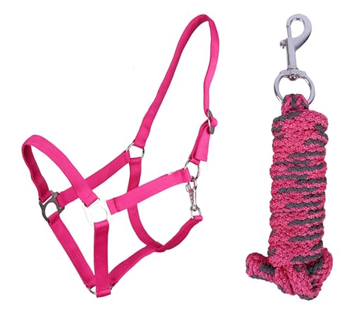 ARBO-INOX Halfter-Set Beginner II Halfter + Führstrick mit Panikhaken verstellbar (Shetty, Fuchsia) von ARBO-INOX