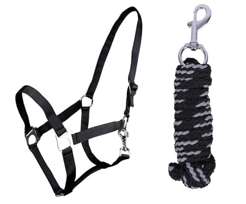 ARBO-INOX Halfter-Set Beginner de lux - Halfter + Führstrick - graue Akzente - verstellbar (MINI SHETTY, SCHWARZ) von ARBO-INOX