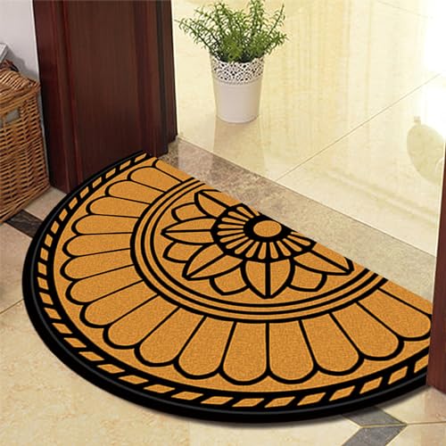 ARBOEE Halbrunde Fußmatte, saugfähig, halbrund, rund, Teppich, Boho, Eingangsbereich für den Außenbereich, Terrasse, Fußmatten für den Innenbereich (schwarze Blumen, 50 x 80 cm) von ARBOEE