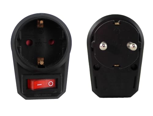 ARBUTUS Stecker mit Schalter für die Steckdose Steckeradapter für 1 geerdete Steckdose, Stecker mit erhöhtem Unfallschutz Pack 2 (schwarz) von ARBUTUS