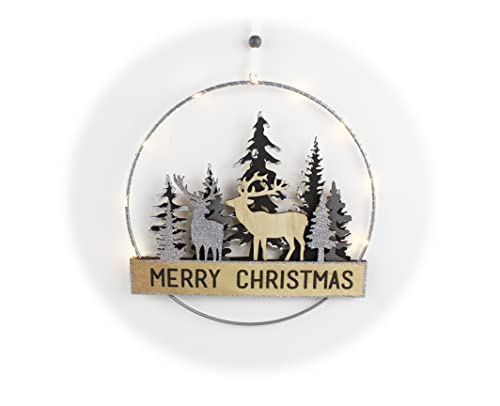 Holzkranz mit LED-Weihnachten, 25 cm, Schöne Krone für Haustür Weihnachten Dekoration (A) von ARBUTUS