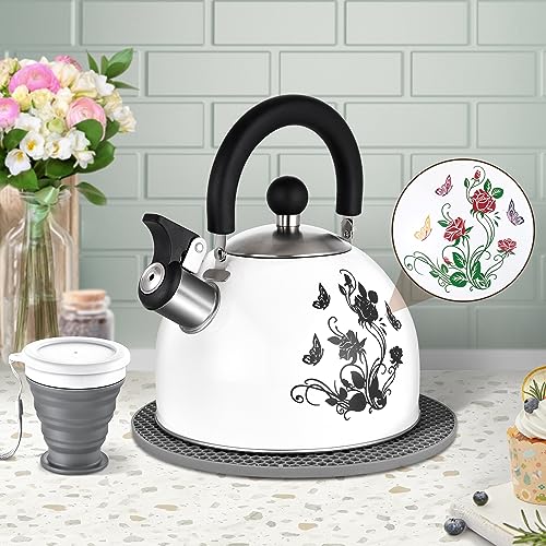 ARC Pfeifender Teekessel aus Edelstahl – magisches Farbwechsel-Design – 2QT Wasserkocher – laute Pfeife – perfektes Wasserkocher-Set mit faltbarer Tasse und Untersetzermatte von ARC Advanced Royal Champion