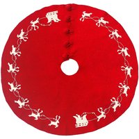 Extra Großer, Handgefertigter Erbstück-Weihnachtsbaum-Rock. Reindeer in Creme Auf Roter Handgefilzter Wolle Extra Großer, Handgefertigter Erbstück-Weihnachtsbaum-Rock. Reindeer in Creme Auf Roter Handgefilzter Wolle von ARCADIAHOME