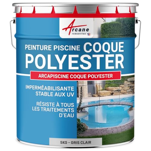 Polyurethan-Schwimmbadfarbe für Polyester- und Betonbecken - ARCAPOOL POLYESTER Hellgrau Pool - RAL 7035-5 kg (bis zu 15m² fûr 2 schichten) von ARCANE INDUSTRIES
