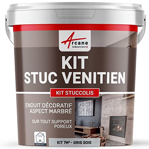Set Stuckfarbe, STUCCOLIS Putz mit Mörtel und Farbstoff Seidengrau - kit bis zu 7 m² von ARCANE INDUSTRIES