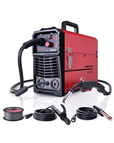 ARCCAPTAIN MIG MAG Schutzgas Schweißgerät IGBT 140A AC230V, 5 in 1 Kombi Schweißgerät mit Fülldraht (FCAW) /MMA E-Hand/Lift TIG mit Synergischem Drahtvorschub, mit 1kg Fülldraht 0,8mm von ARCCAPTAIN