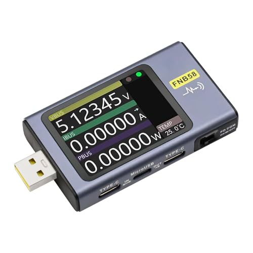 ARCELI FNB58 USB-Tester, Digitales Voltmeter, Amperemeter, Kapazitäts- und Welligkeitsmessung mit Bluetooth, Auslöser, Schnellladungserkennung 4–28 V Überwachungsspannung von ARCELI