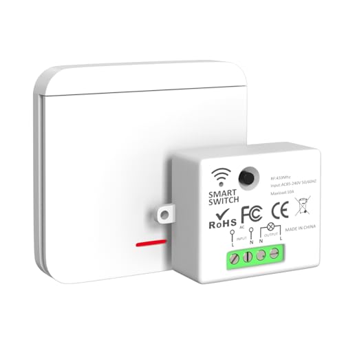 ARCELI Funkschalter Funk-Lichtschalter Set, Funkschalter mit Wand Schalter, Funk Schalter und Funk-Empfänger 2200W/10A, Intelligent Switch 2.4G Funkschalter 230V, (1 Empfänger mit 1 Schalter) von ARCELI