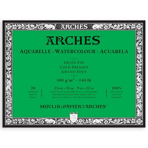 ARCHES A1795060 Aquarelle 100% fein, 300 g, geleimt, 4 l, 23 x 31, 20 Blatt, naturweiß von ARCHES