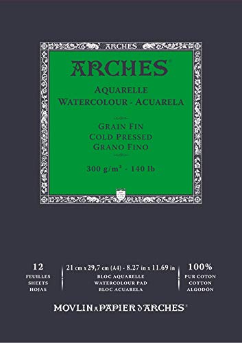 ARCHES A1795091 Aquarelle 100% fein 300 g geleimter A4 Block 12 Blatt naturweiß von ARCHES