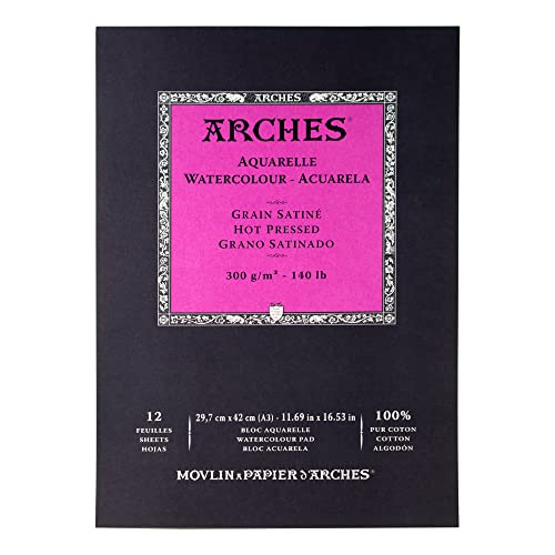 ARCHES A1795099 Aquarelle 100% Satin 300g geleimter Block A3 12 Blatt Naturweiß von ARCHES