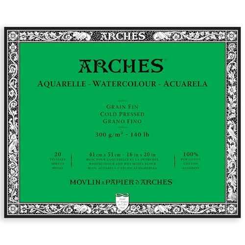 Arches 1711602 Aquarell Block, 20 Blatt Aquarellpapier in Naturweiß, 300g/m², hohe Farbechtheit, Alterungsbeständigkeit, Feinkorn, 41 x 51cm von ARCHES