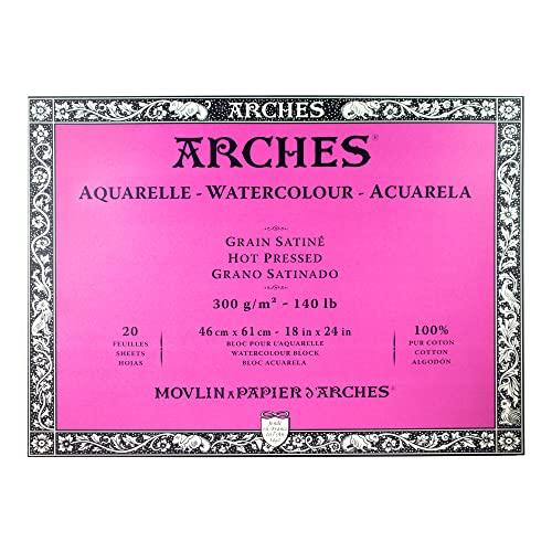 Arches 1795076 Aquarellpapier im Block (46 x 61 cm, 4-seitig geleimt, 300g/m² Satiniert) 20 Blatt naturweiß von ARCHES