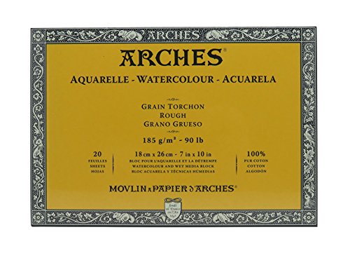 Arches 1795077 Aquarellpapier im Block (18 x 26 cm, 4-seitig geleimt, 185g/m² Grobkorn) 20 Blatt naturweiß von ARCHES
