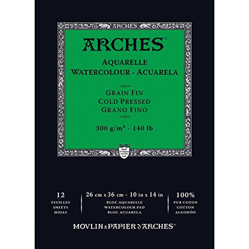 Arches 1795093 Aquarellpapier im Block (26 x 36 cm, Kopfgeleimt, 300g/m² Feinkorn) 12 Blatt naturweiß von ARCHES