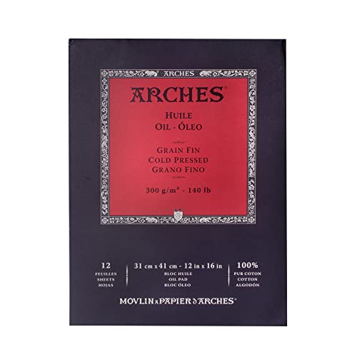 Arches 1795109 Ölblock (für Ölfarben, Feinkorn 100% Baumwolle, 31 x 41 cm, 12 Blatt, 300g/m²) weiß von ARCHES