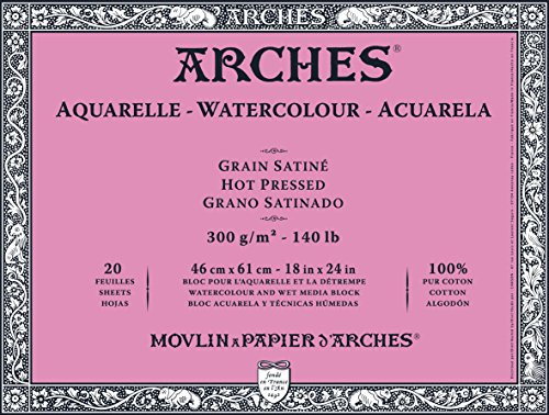Arches 200177193 Block Aquarell satiniert, 300 g/qm, 20 Blatt pro Block "rundum geleimt", 46 x 61 cm, weiß von ARCHES