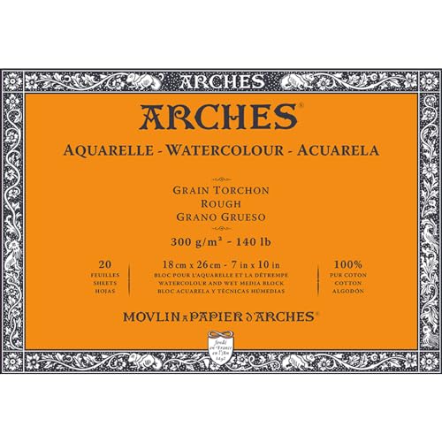 Arches - Aquarellpapierblock, 17,8 x 25,4 cm, 20 Blatt, 300 g/m², rau, säurefrei, weiß. von ARCHES