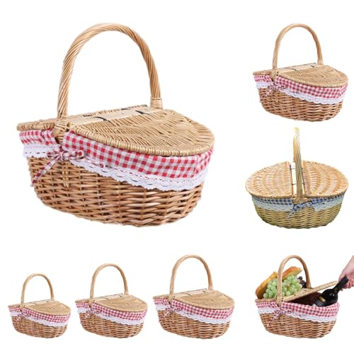 Picknickkorb Aus Rattan Kleiner Weidenkorb Rotkäppchen-picknickkorb Weidenkorb Mit Griff Osterkorb Picknickkorb Deckel Aufbewahrungskörbe Aus Korbgeflecht Isolierter Picknickkorb von ARCHWANG