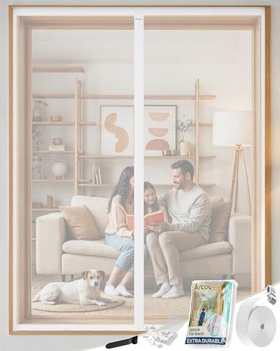 ARCOL Fliegengitter Fenster Magnet 120x150 cm aus Fiberglas – Schluss mit Mücken in 3 Min, Ultrafeines Insektennetz, Automatischer Verschluss mit Magneten & Gewichten, Extrabreites Klettband (Weiß) von ARCOL
