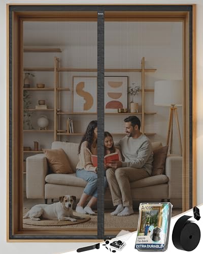 ARCOL Fliegengitter Fenster Magnet 75x150 cm aus Fiberglas – Schluss mit Mücken in 3 Min, Ultrafeines Insektennetz, Automatischer Verschluss mit Magneten & Gewichten, Extrabreites Klettband (Schwarz) von ARCOL