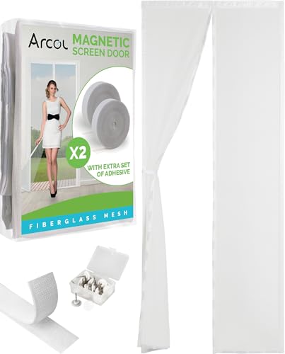 ARCOL Magnet Fliegengitter Tür Insektenschutz – Feines undurchdringliches Gitter, 100x210 cm, 2 Klettverschlussrollen inklusive, vollmagnetisch, schließt automatisch (Weiß) von ARCOL