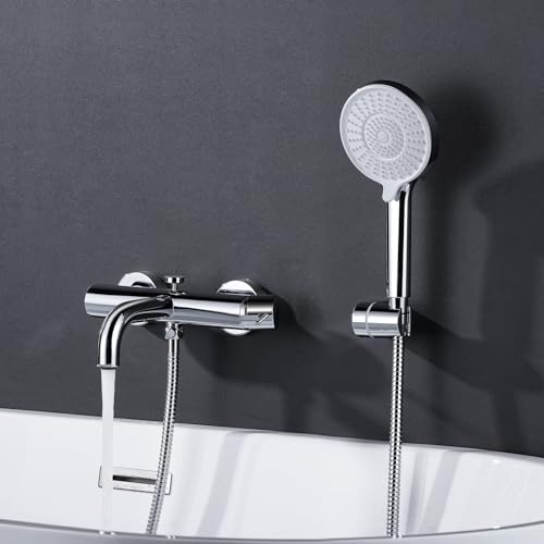 ARCORA Badewannenarmatur mit Handbrause, Badewannenarmatur Thermostat aus Kupfer Mischbatterie Badewanne mit wassersparendem M24 Bubbler inkl. 150cm Brauseschlauch von ARCORA