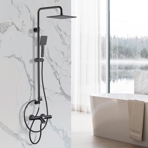 ARCORA Thermostat Duschsystem Schwarz – Duscharmatur Komplettset mit 23 cm eckiger Regendusche, konstanter 38 °C Wassertemperatur, Handbrause mit 2 Strahlarten & Wannenarmatur ARCORA Thermostat Duschsystem Schwarz – Duscharmatur Komplettset mit 23 cm eckiger Regendusche, konstanter 38 °C Wassertemperatur, Handbrause mit 2 Strahlarten & Wannenarmatur von ARCORA